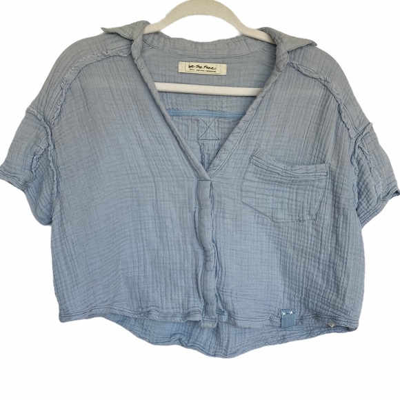Free People Tops - Free People Blue Collared Knit Button Up Small